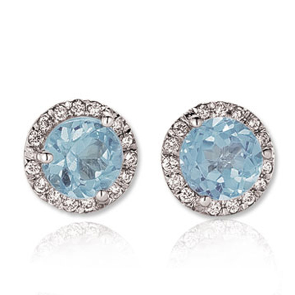 4.00 Carat (ctw) 14K White Gold Round Aquamarine & White Diamond Ladies Halo Style Stud Earrings 4 CT