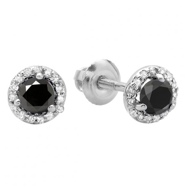 0.50 Carat (ctw) 14K White Gold Round Black & White Diamond Ladies Halo Style Stud Earrings 1/2 CT