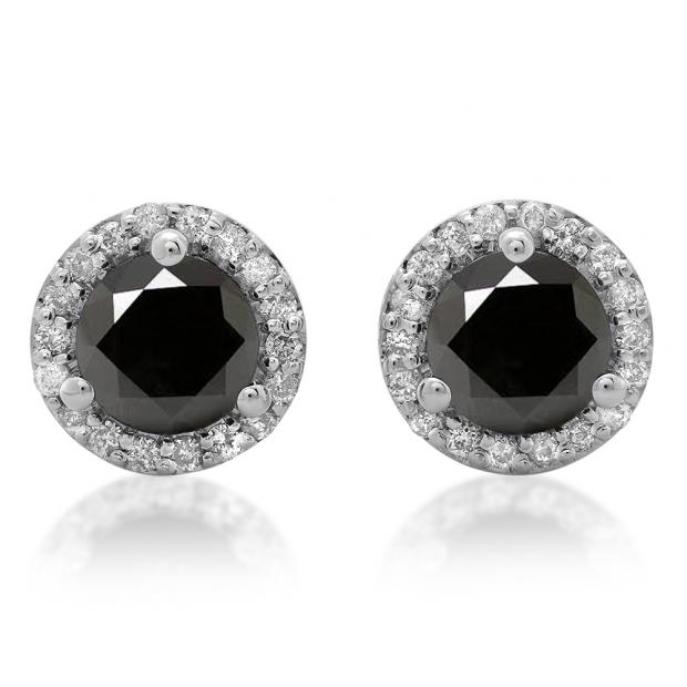 4.00 Carat (ctw) 10K White Gold Round Black & White Diamond Ladies Halo Style Stud Earrings 4 CT