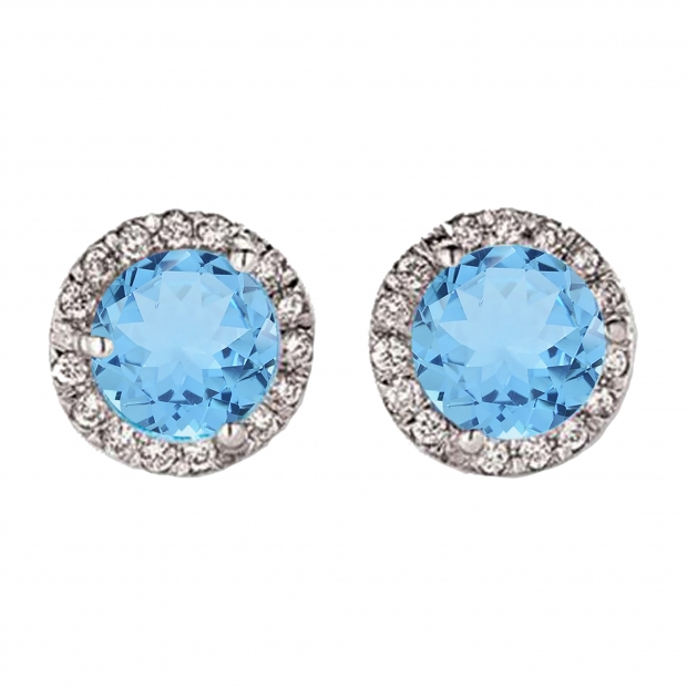 4.00 Carat (ctw) 10K White Gold Round Blue Topaz & White Diamond Ladies Halo Style Stud Earrings 4 CT