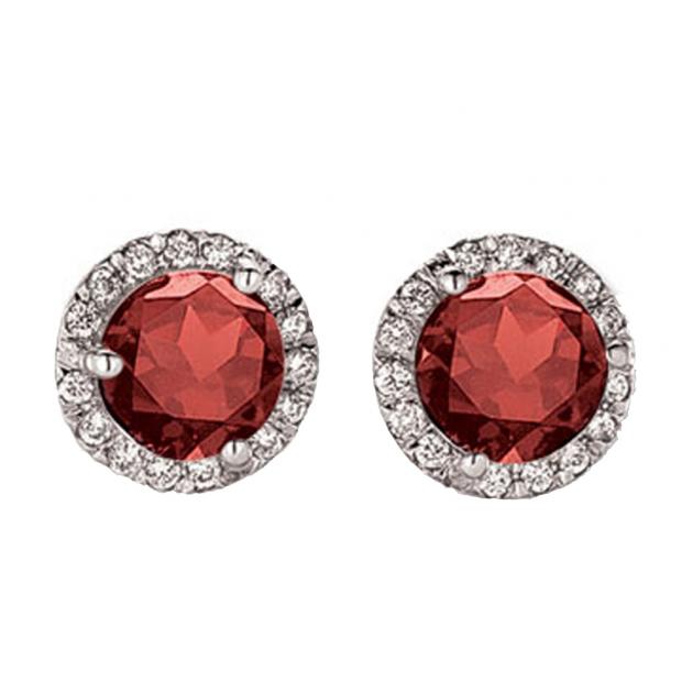 4.00 Carat (ctw) 10K White Gold Round Red Garnet & White Diamond Ladies Halo Style Stud Earrings 4 CT