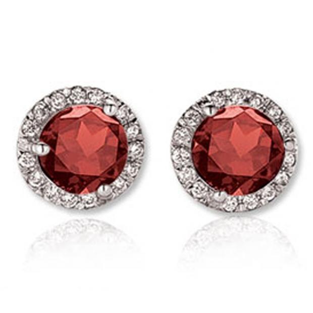 3.00 Carat (ctw) 10K White Gold Round Red Garnet & White Diamond Ladies Halo Style Stud Earrings 3 CT