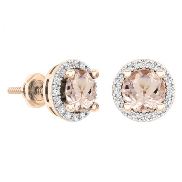 2.00 Carat (ctw) 10K Rose Gold Round Morganite & White Diamond Ladies Halo Style Stud Earrings 2 CT