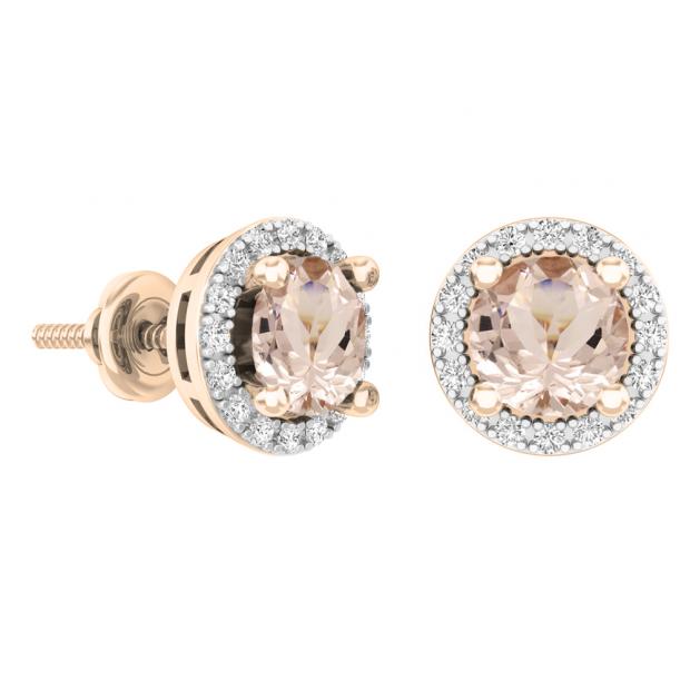 2.00 Carat (ctw)Sterling Silver Round Morganite & White CZ Ladies Halo Style Stud Earrings 2 CT