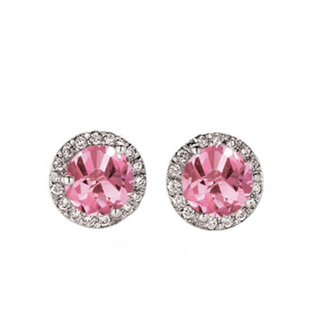 1.00 Carat (ctw) 10K White Gold Round Pink Sapphire & White Diamond Ladies Halo Style Stud Earrings 1 CT