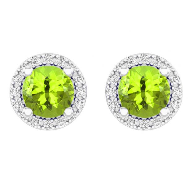 2.00 Carat (ctw) 10k White Gold Round Green Peridot & White Diamond Ladies Halo Style Stud Earrings 2 CT