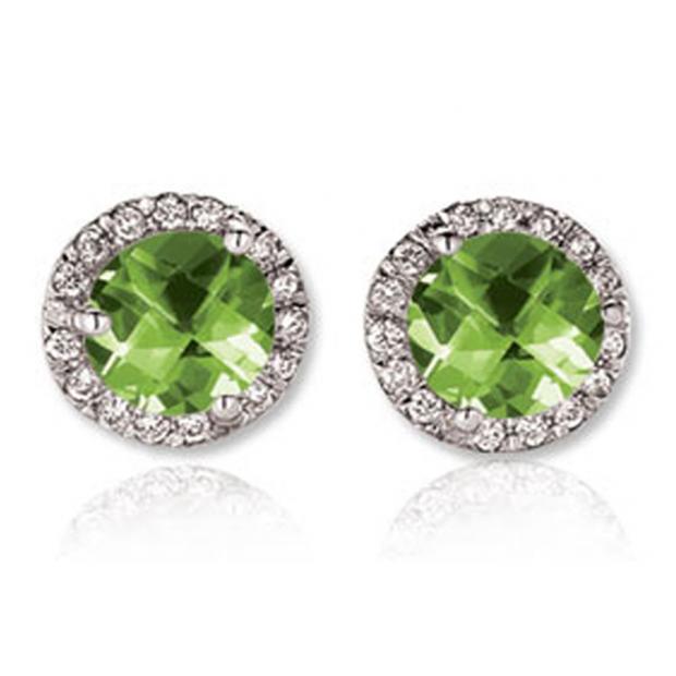 3.00 Carat (ctw) 10K White Gold Round Green Peridot & White Diamond Ladies Halo Style Stud Earrings 3 CT