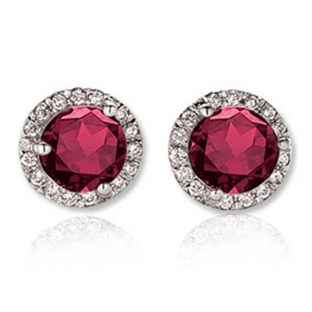 3.00 Carat (ctw) 14K White Gold Round Ruby & White Diamond Ladies Halo Style Stud Earrings 3 CT