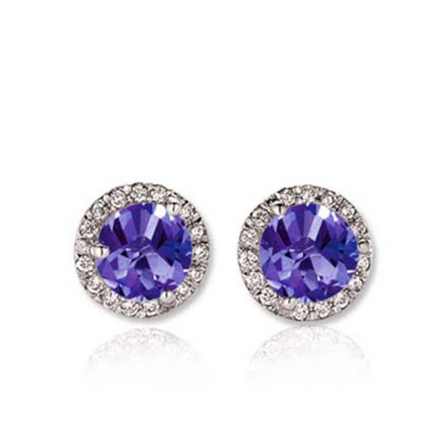 1.00 Carat (ctw) 14K White Gold Round Tanzanite & White Diamond Ladies Halo Style Stud Earrings 1 CT