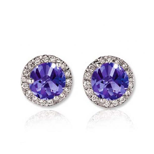 2.00 Carat (ctw) 14k White Gold Round Tanzanite & White Diamond Ladies Halo Style Stud Earrings 2 CT