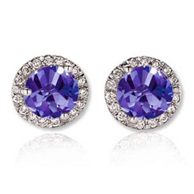 3.00 Carat (ctw) 10K White Gold Round Tanzanite & White Diamond Ladies Halo Style Stud Earrings 3 CT