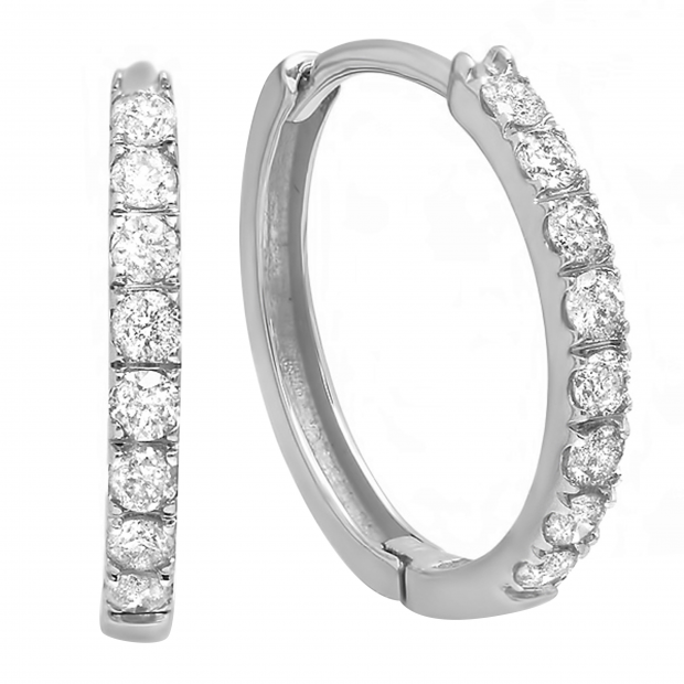 0.50 Carat (ctw) Round Diamond Ladies Huggie Hoop Earrings 1/2 CT 10K White Gold