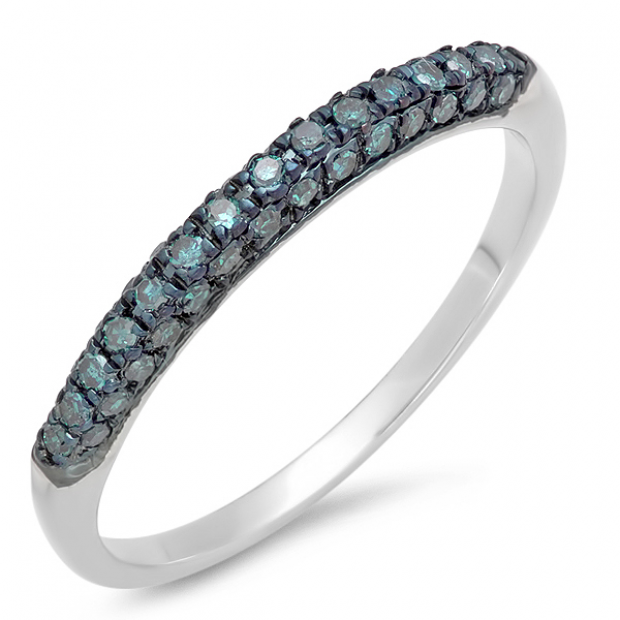 0.25 Carat (ctw) Sterling Silver Round Blue Diamond Ladies Anniversary Wedding Band Stackable Ring 1/4 CT