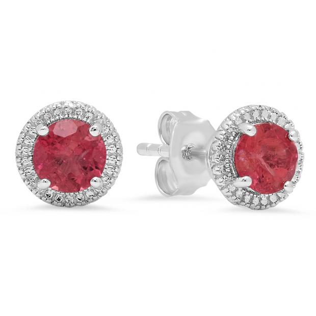 Sterling Silver Round Pink Tourmaline Ladies Stud Earrings