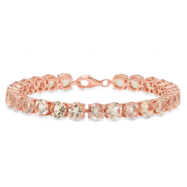 Rose Gold Plated Sterling Silver Round Cut Morganite Ladies Tennis Bracelet (7 Inch Length x 6.1 MM Wide)