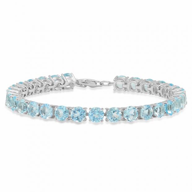 Sterling Silver Round Cut Aquamarine Ladies Tennis Bracelet (7 Inch Length x 5.1 MM Wide)