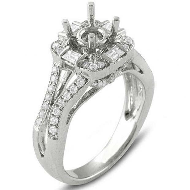 0.75 Carat (ctw) 18K White Gold Brilliant Round & Baguette Cut Diamond Vintage Antique look Semi Mount Ladies Engagement Bridal Ring (No Center Stone)