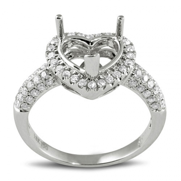 0.56 Carat (ctw) 18K White Gold Round Diamond Semi Mount Heart Cut Diamond For Center Engagement Bridal Ring (No Center Stone)