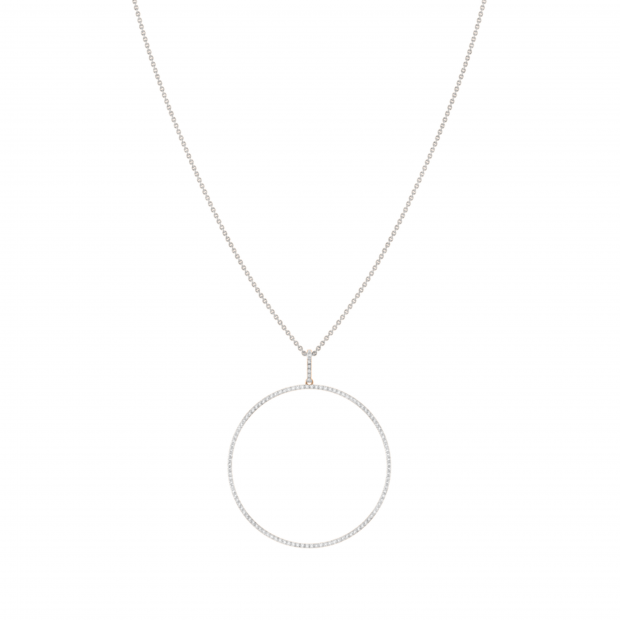 Round White Diamond Mininal Trendy Open Circle Slider Pendant with Silver Chain for Women (0.65 ctw, Color I-J, Clarity I1-I2) in 18K Rose Gold