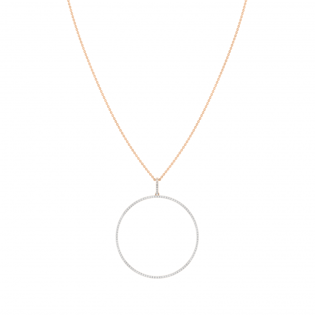Round White Diamond Mininal Trendy Open Circle Slider Pendant with Gold Chain for Women (0.65 ctw, Color I-J, Clarity I1-I2) in 14K Rose Gold