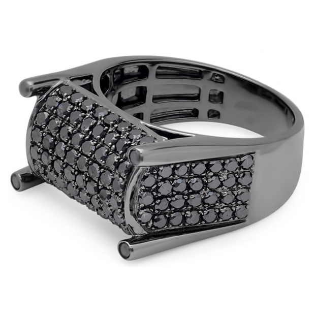 2.75 Carat (ctw) Round Black Diamond Mens Ring 10k Black Plated White Gold