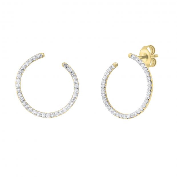 Round White Diamond Half Circle Pushback Stud Earrings for Her (0.27 ctw Color I-J Clarity I1-I2) in 18K Yellow Gold