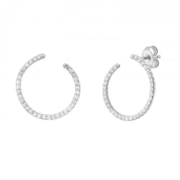 Round White Diamond Half Circle Pushback Stud Earrings for Her (0.27 ctw Color I-J Clarity I2-I3) in 925 Sterling Silver
