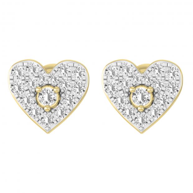 Round White Diamond Heart Shape Cluster Style Screwback Post Stud Earrings for Her (0.35 ctw Color I-J Clarity I2-I3) in 10K Yellow Gold