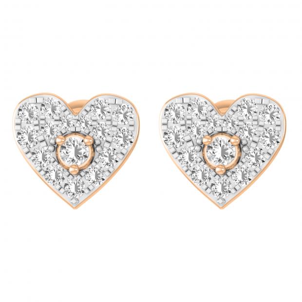 Round White Diamond Heart Shape Cluster Style Pushback Post Stud Earrings for Her (0.35 ctw Color I-J Clarity I1-I2) in 14K Rose Gold