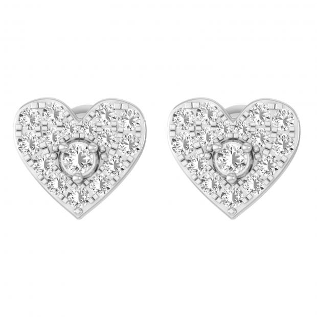 Round White Diamond Heart Shape Cluster Style Pushback Post Stud Earrings for Her (0.35 ctw Color I-J Clarity I1-I2) in 14K White Gold