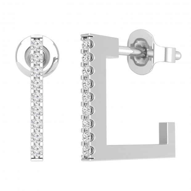 Round White Diamond Half Rectangular Fashion Pushback Hoop Earrings for Women (0.12 ctw, Color I-J, Clarity I2-I3) in 925 Sterling Silver