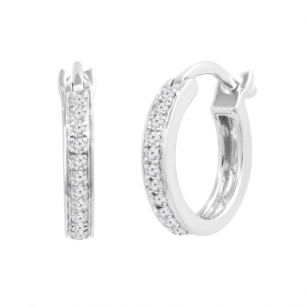 Round White Diamond Dainty Hoop Earrings for Women (0.15 ctw, Color I-J, Clarity I2-I3) in 925 Sterling Silver