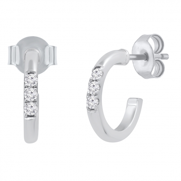 0.09 Carat (ctw) Round White Diamond 3 Stone Stud Earrings for Women in 925 Sterling Silver in Push Back
