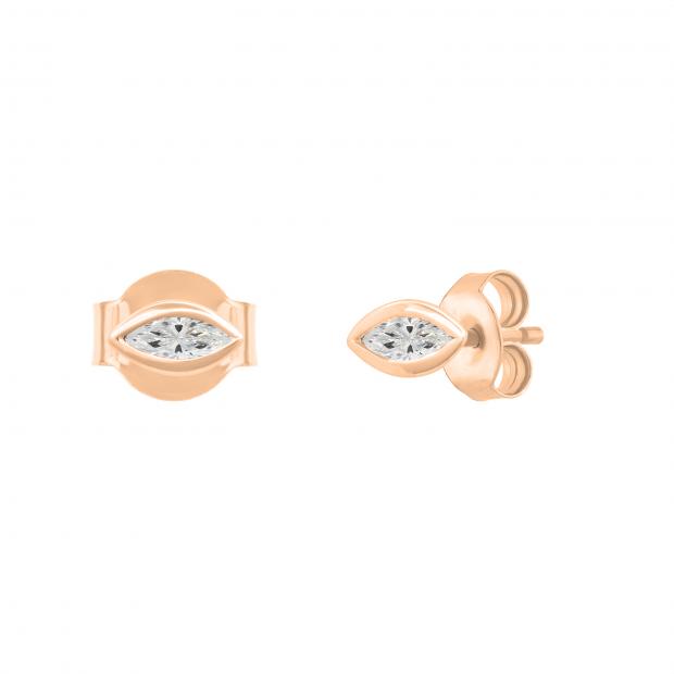 4x2mm Each Marquise White Diamond Solitaire Bezel Style Stud Earrings for Women in 18K Rose Gold in Push Back
