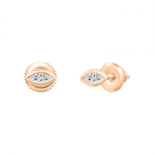 4x2mm Each Marquise White Diamond Solitaire Bezel Style Stud Earrings for Women in 18K Rose Gold in Screw Back