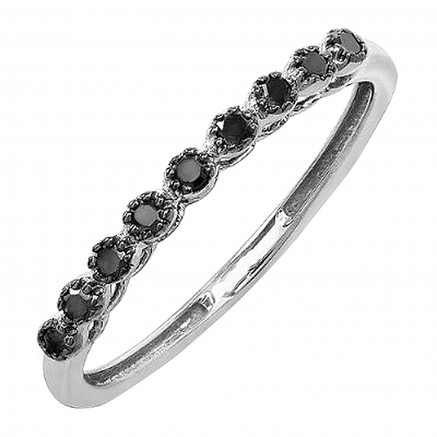 0.20 Carat (ctw) 10K White Gold Round Black Real Diamond Wedding Anniversary Stackable Matching Band 1/5 CT