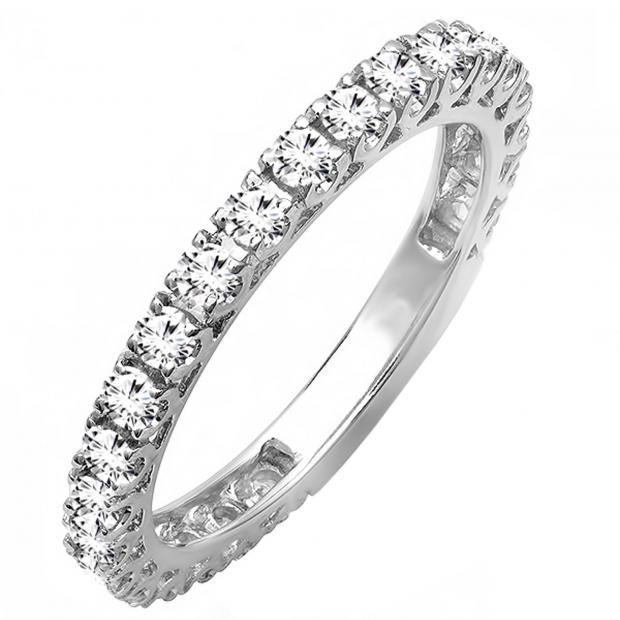 0.90 Carat (ctw) 14K White Gold Round White Diamond Eternity Sizeable Stackable Ring Anniversary Wedding Band