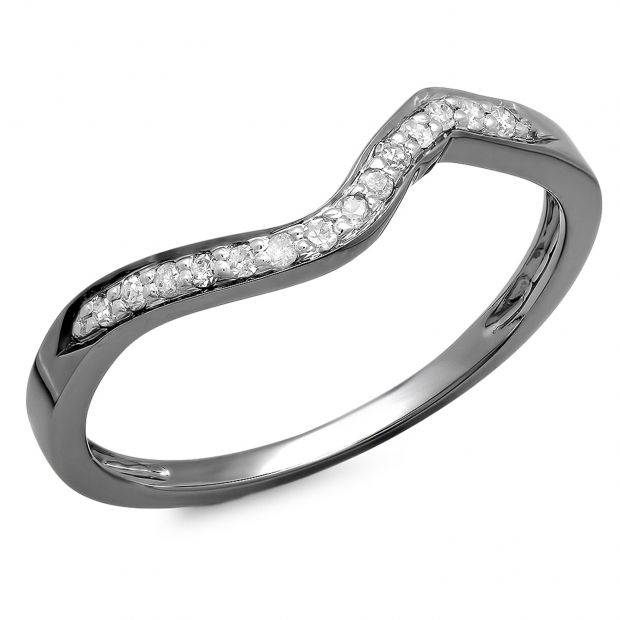 0.12 Carat (ctw) Black Rhodium Plated 10K White Gold Round Diamond Ladies Anniversary Wedding Stackable Band