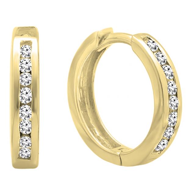 0.25 Carat (ctw) 10K Yellow Gold Round Cut White Cubic Zirconia Hoop Earrings 1/4 CT