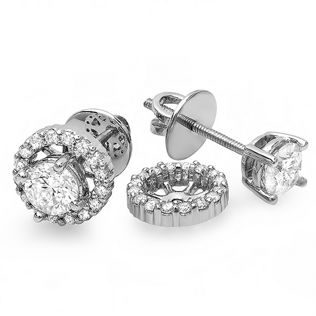1.00 Carat (ctw) 14k White Gold Round Diamond Halo Stud Earrings with Removable Jackets