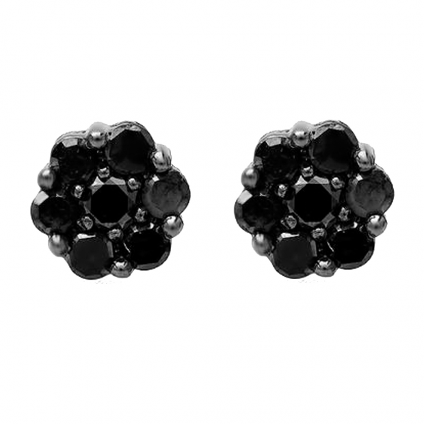 0.40 Carat (ctw) Black Plated 10K White Gold Black Round Cut Diamond Cluster Flower Stud Earrings