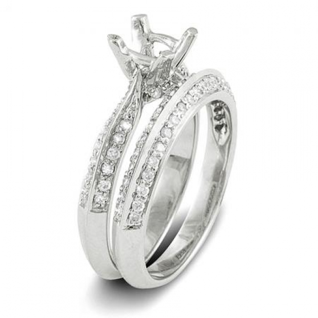1.20 Carat (ctw) 14k White Gold Round Diamond Ladies Bridal Engagement Ring Set