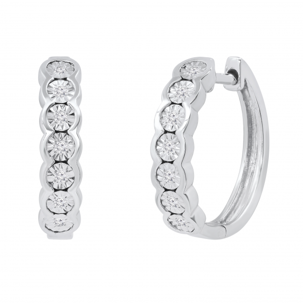 Round White Diamond Illusion Hoop Earrings for Women (0.09 ctw, Color I-J, Clarity I2-I3) in 925 Sterling Silver
