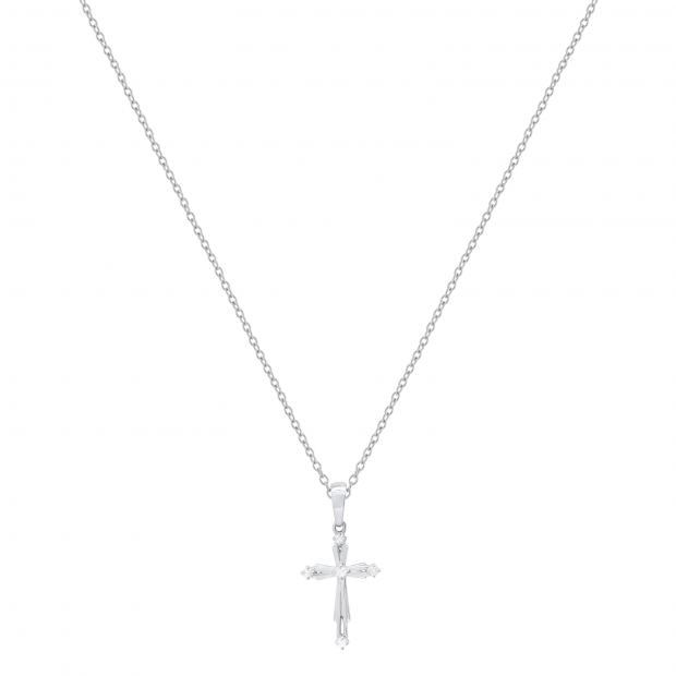 5 Stone Round White Diamond Cross Pendant for Women (0.10 ctw, Color I-J, Clarity I1-I2) in 18K White Gold