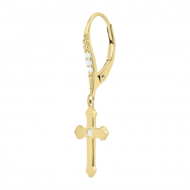 Round White Diamond Cross Drop Lever Back Men