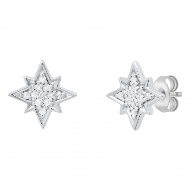 Round White Diamond Cluster Starburst Pushback Stud Earrings for Women (0.10 ctw, Color I-J, Clarity I2-I3) in 925 Sterling Silver