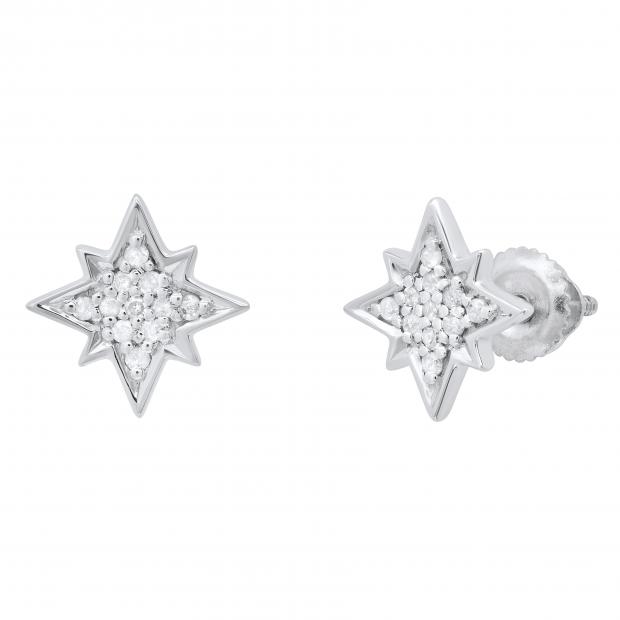 Round White Diamond Cluster Starburst Screwback Stud Earrings for Women (0.10 ctw, Color I-J, Clarity I2-I3) in 925 Sterling Silver