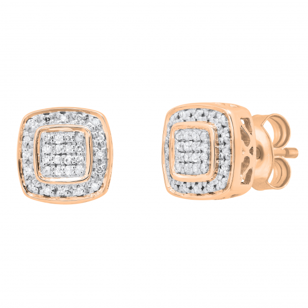 Round White Diamond Cushion Shaped Filigree Style Pushback Stud Earrings for Women (0.16 ctw, Color I-J, Clarity I1-I2) in 18K Rose Gold