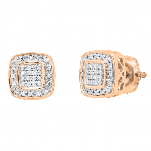 Round White Diamond Cushion Shaped Filigree Style Screwback Stud Earrings for Women (0.16 ctw, Color I-J, Clarity I1-I2) in 18K Rose Gold