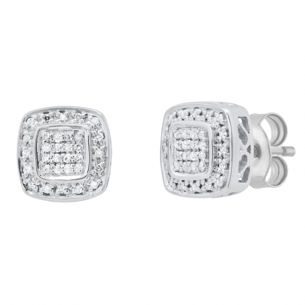 Round White Diamond Cushion Shaped Filigree Style Pushback Stud Earrings for Women (0.16 ctw, Color I-J, Clarity I2-I3) in 925 Sterling Silver